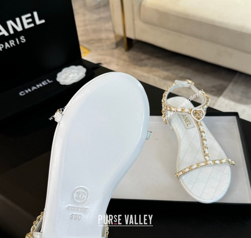 Chanel Lambskin Flat Sandals with Chain and Heart G46111 White 2024 (SS-240102069)