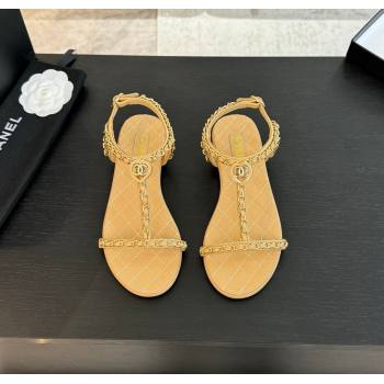 Chanel Lambskin Flat Sandals with Chain and Heart G46109 Beige Yellow 2024 (SS-240102070)