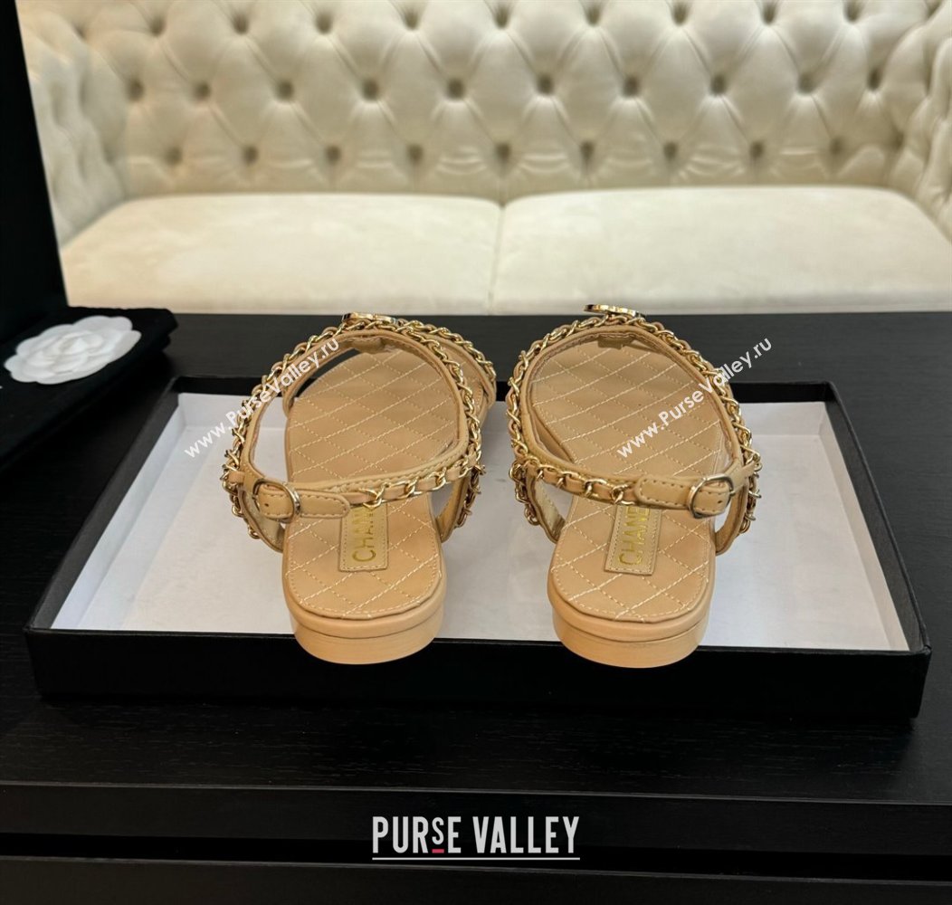 Chanel Lambskin Flat Sandals with Chain and Heart G46109 Beige Yellow 2024 (SS-240102070)