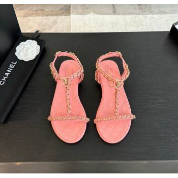 Chanel Lambskin Flat Sandals with Chain and Heart G46111 Pink 2024 (SS-240102072)