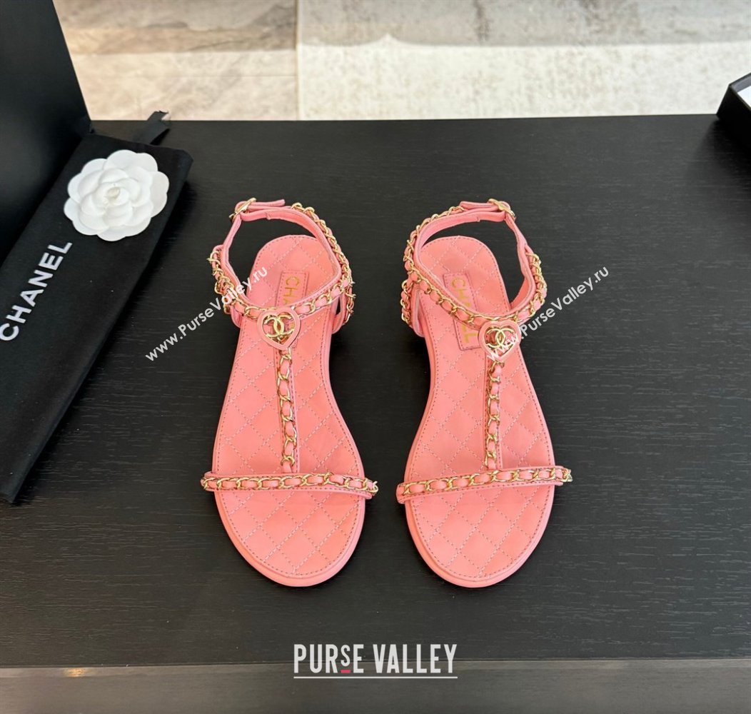 Chanel Lambskin Flat Sandals with Chain and Heart G46111 Pink 2024 (SS-240102072)