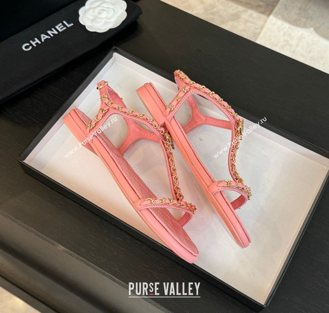 Chanel Lambskin Flat Sandals with Chain and Heart G46111 Pink 2024 (SS-240102072)