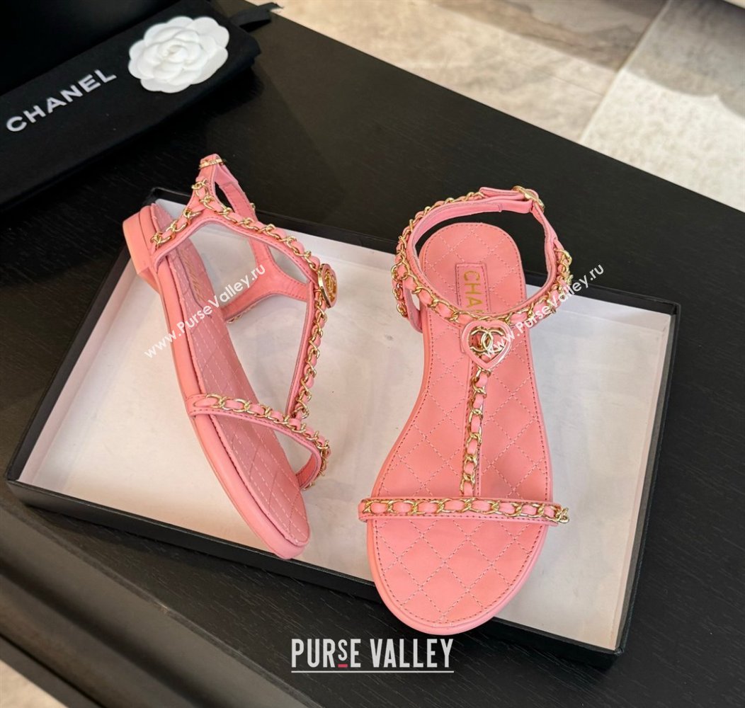 Chanel Lambskin Flat Sandals with Chain and Heart G46111 Pink 2024 (SS-240102072)