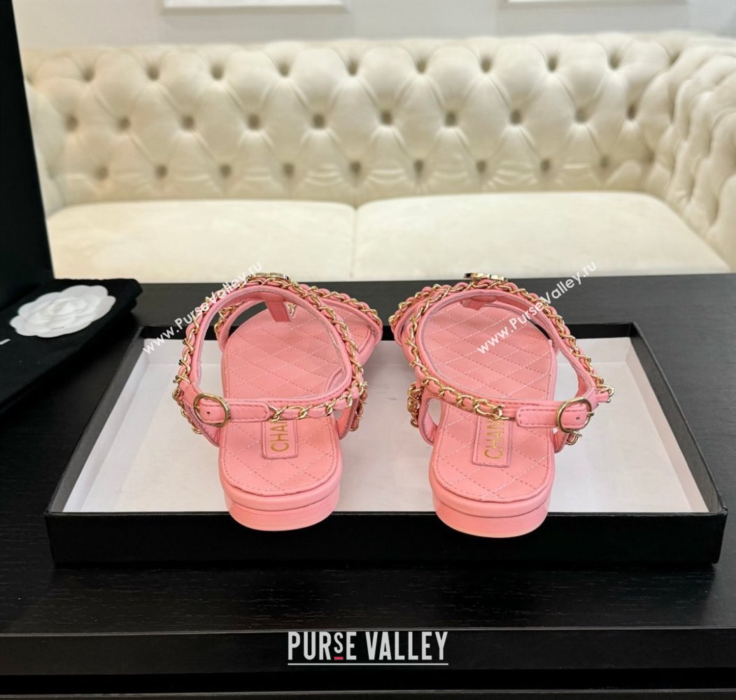 Chanel Lambskin Flat Sandals with Chain and Heart G46111 Pink 2024 (SS-240102072)