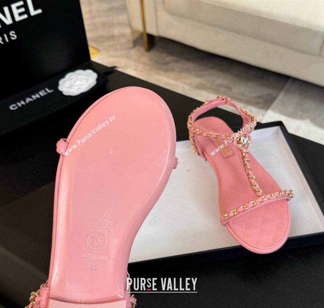 Chanel Lambskin Flat Sandals with Chain and Heart G46109 Pink 2024 (SS-240102072)