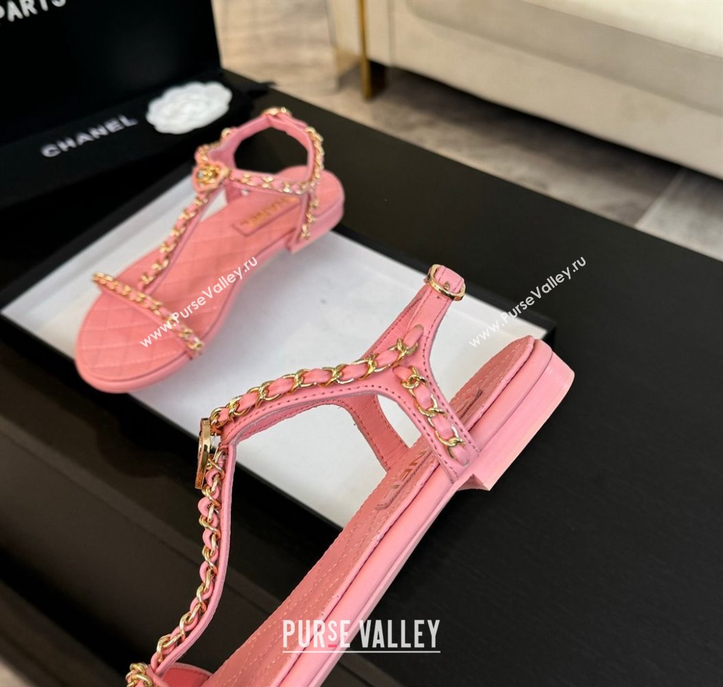 Chanel Lambskin Flat Sandals with Chain and Heart G46109 Pink 2024 (SS-240102072)
