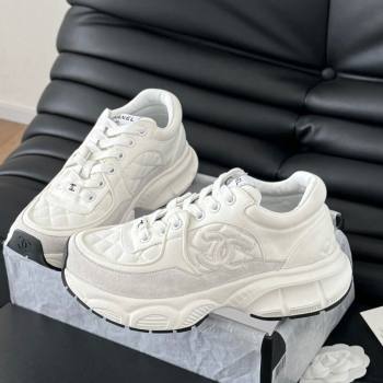 Chanel Quilted Suede Sneakers White 2024 CH010204 (MD-240102031)