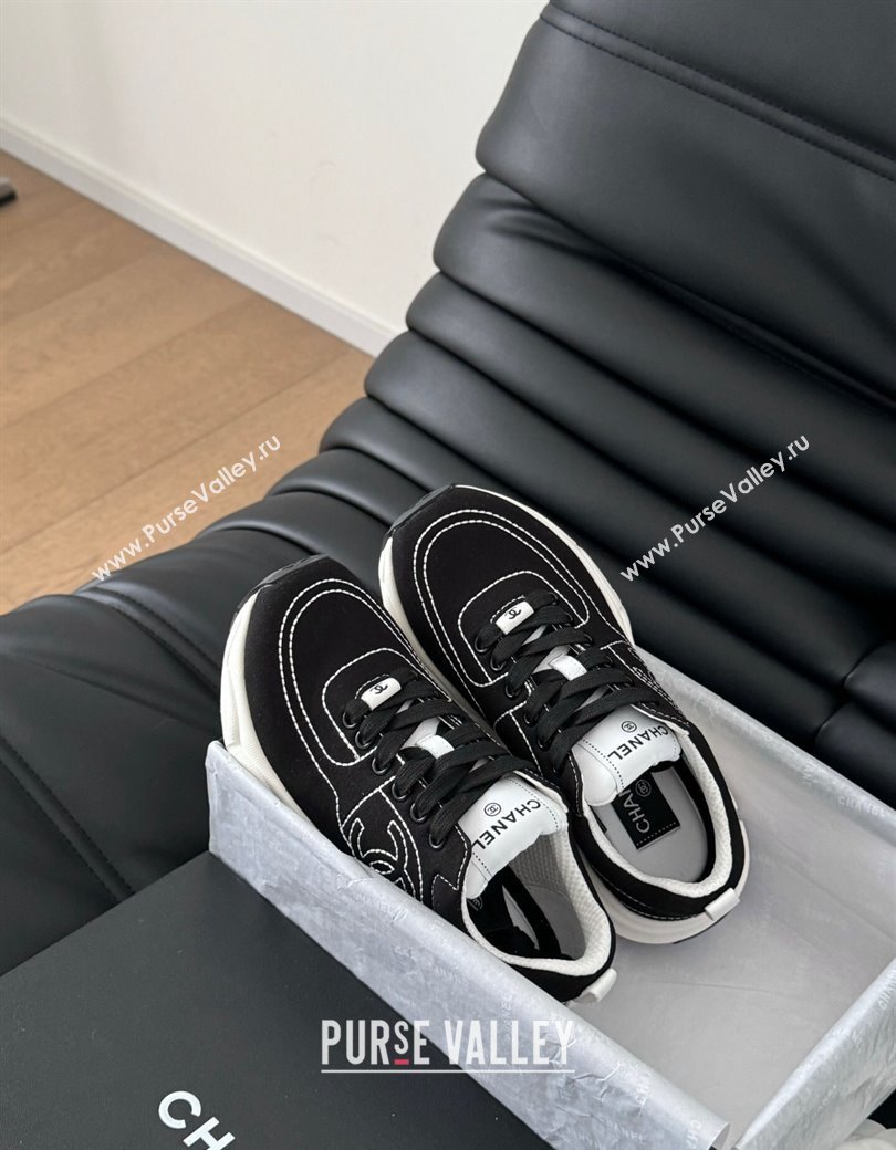 Chanel Cotton Sneakers with Stitches Black 2024 CH010204 (MD-240102037)