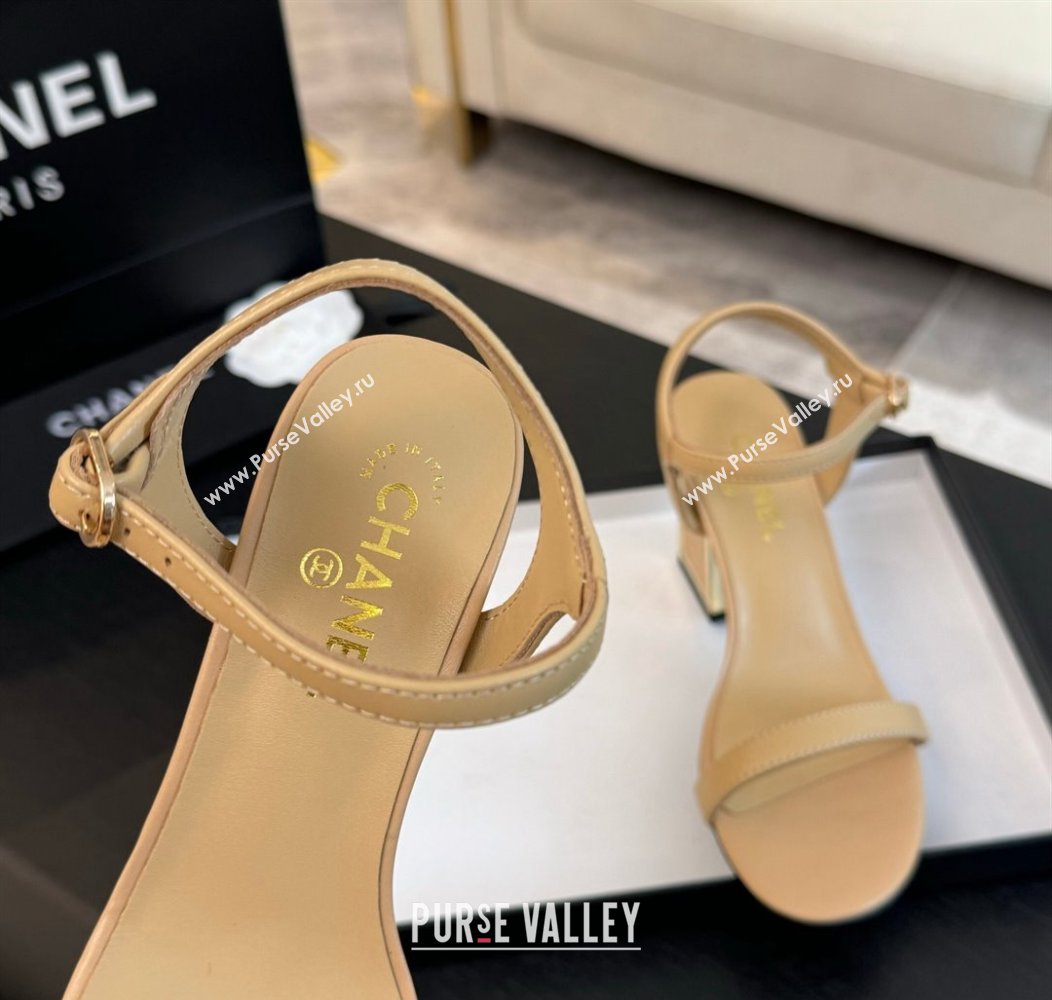 Chanel Lambskin Heel Sandals 7cm Beige 2024 G45235 0102 (SS-240102005)