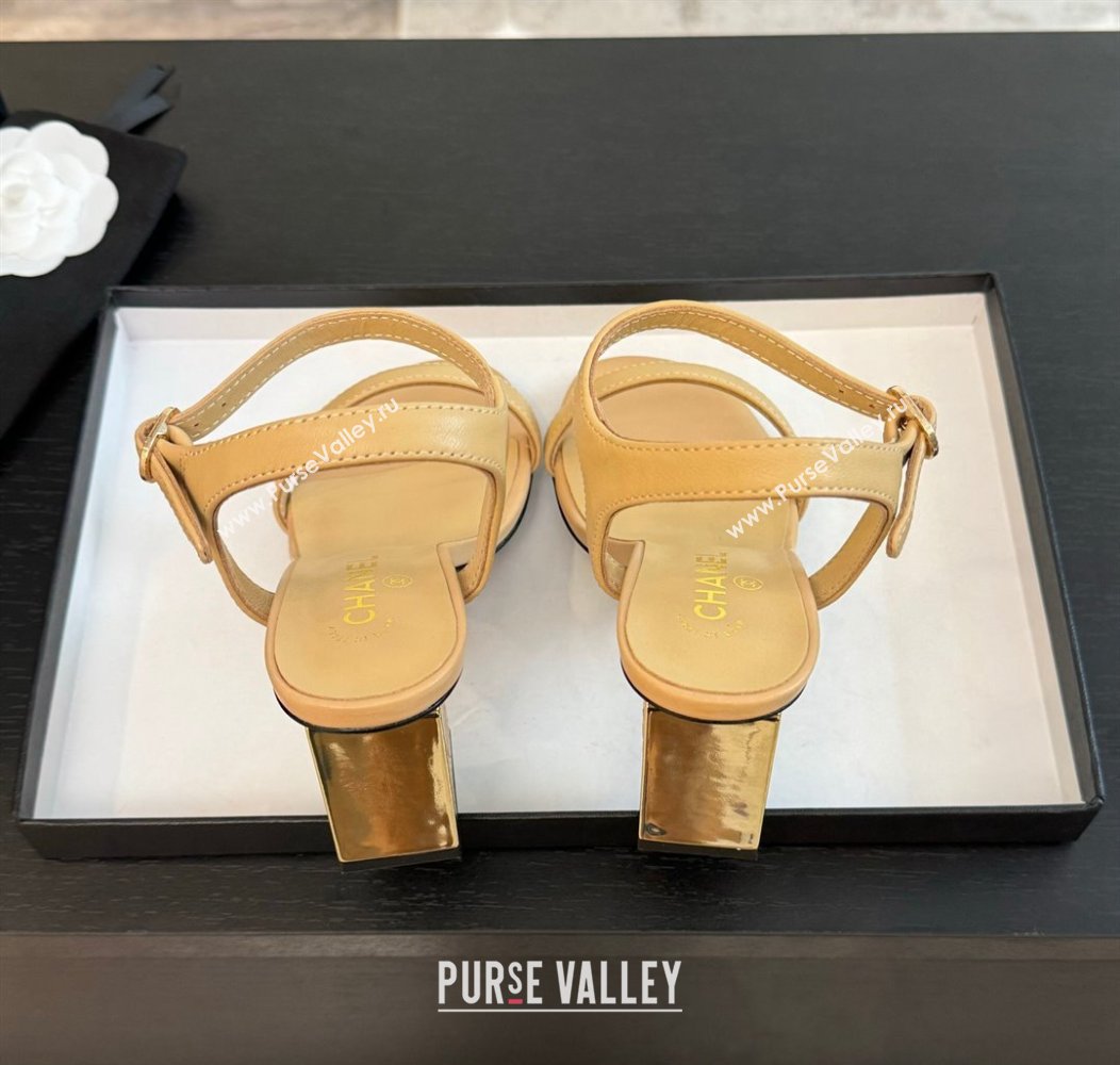 Chanel Lambskin Heel Sandals 7cm Beige 2024 G45235 0102 (SS-240102005)