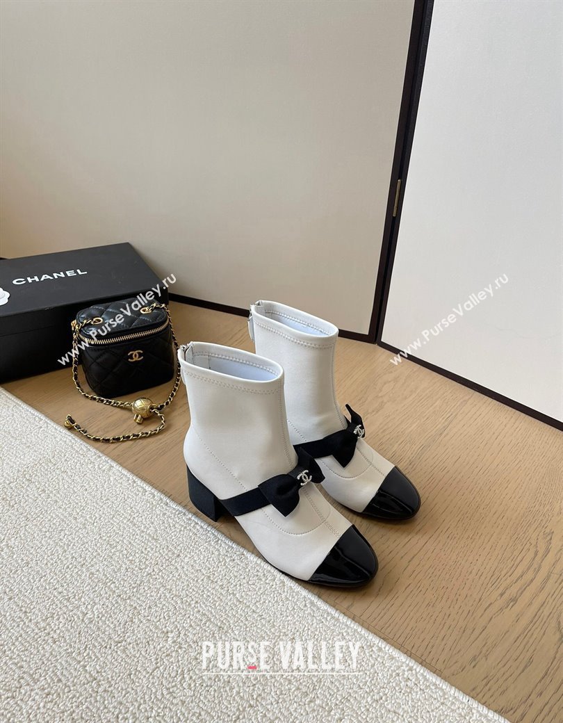 Chanel Calfskin Heel Ankle Boots 5.5cm with Bow White 2024 CH010205 (MD-240102041)