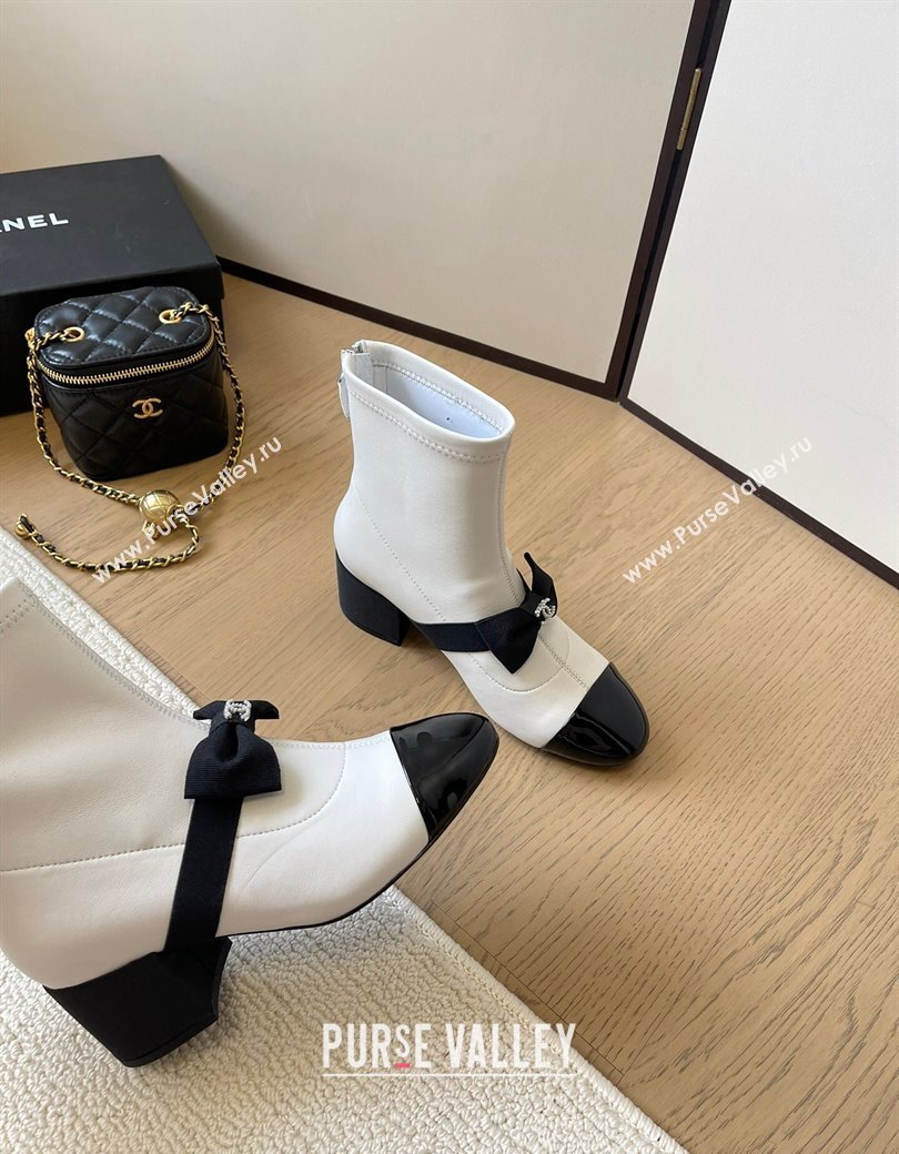 Chanel Calfskin Heel Ankle Boots 5.5cm with Bow White 2024 CH010205 (MD-240102041)