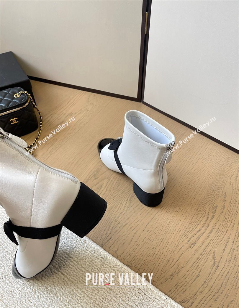 Chanel Calfskin Heel Ankle Boots 5.5cm with Bow White 2024 CH010205 (MD-240102041)