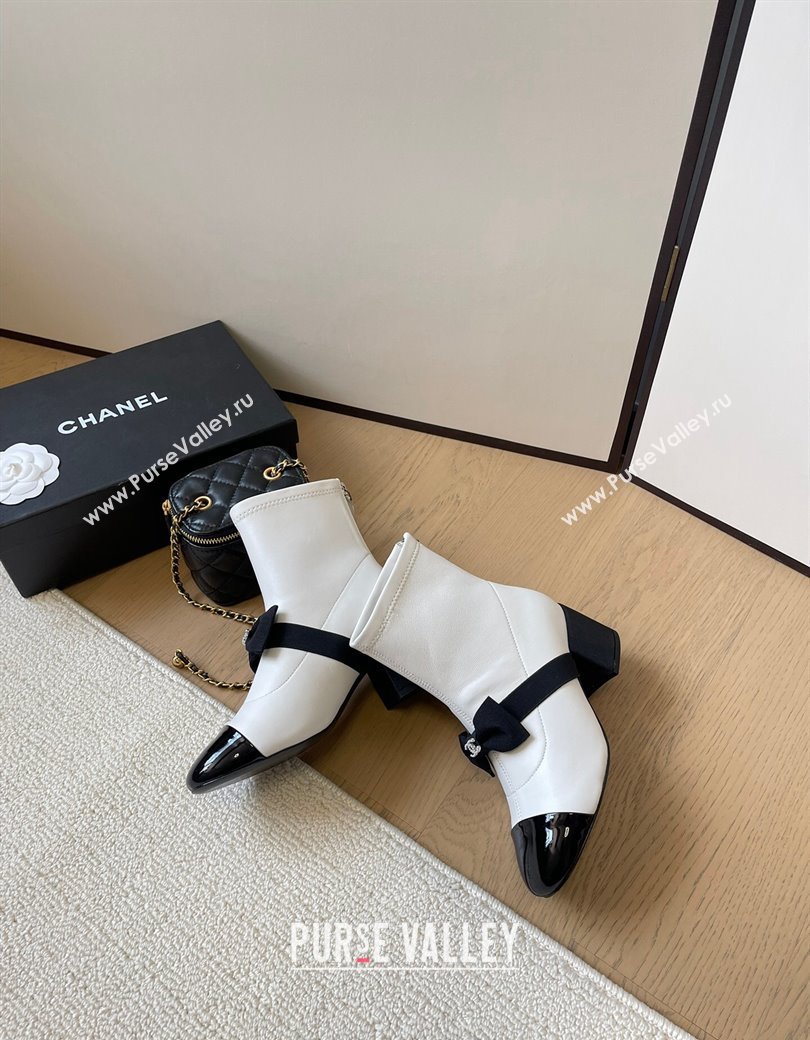 Chanel Calfskin Heel Ankle Boots 5.5cm with Bow White 2024 CH010205 (MD-240102041)