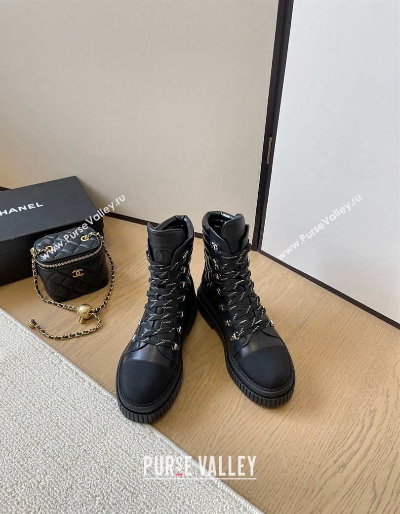 Chanel Quilted Patent Leather Lace-up Ankle Boots Black 2024 CH010206 (MD-240102044)