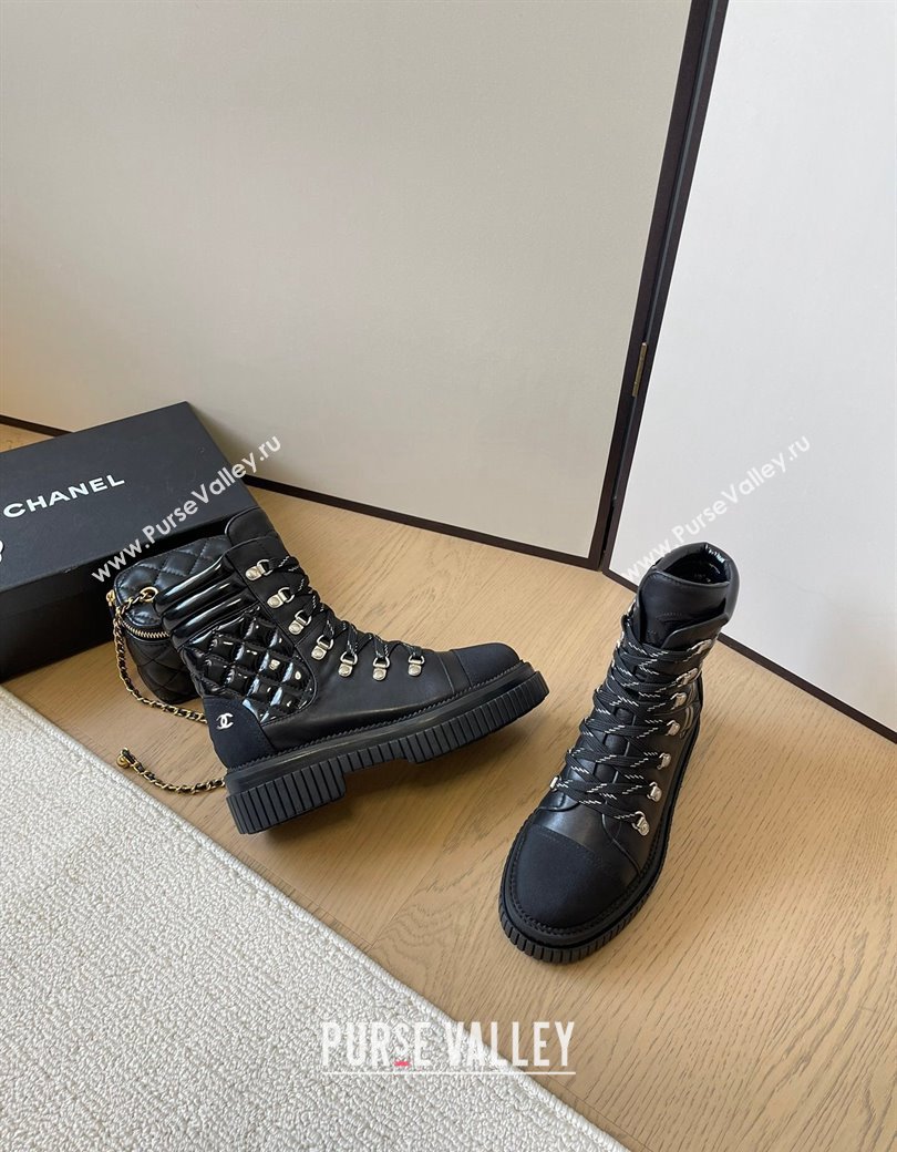 Chanel Quilted Patent Leather Lace-up Ankle Boots Black 2024 CH010206 (MD-240102044)