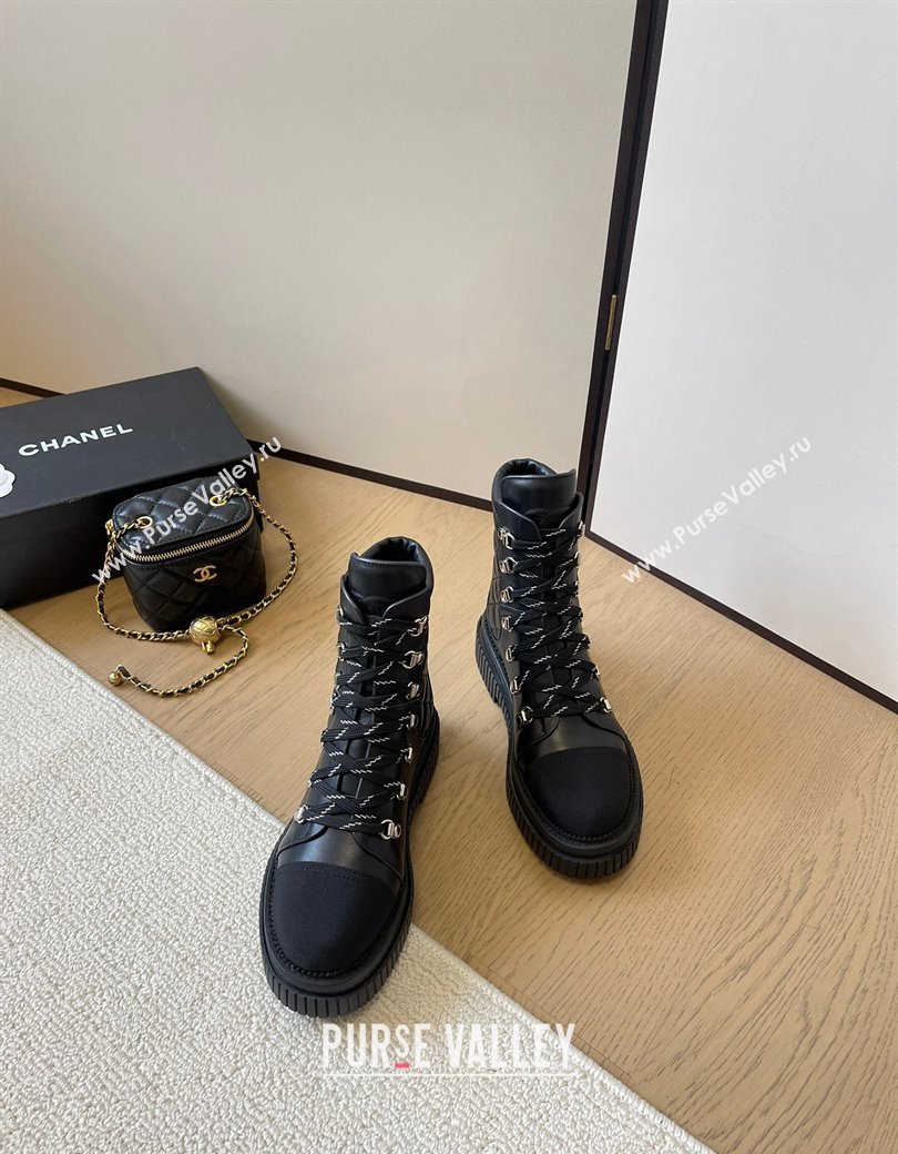 Chanel Quilted Calfskin Leather Lace-up Ankle Boots Black 2024 CH010206 (MD-240102045)