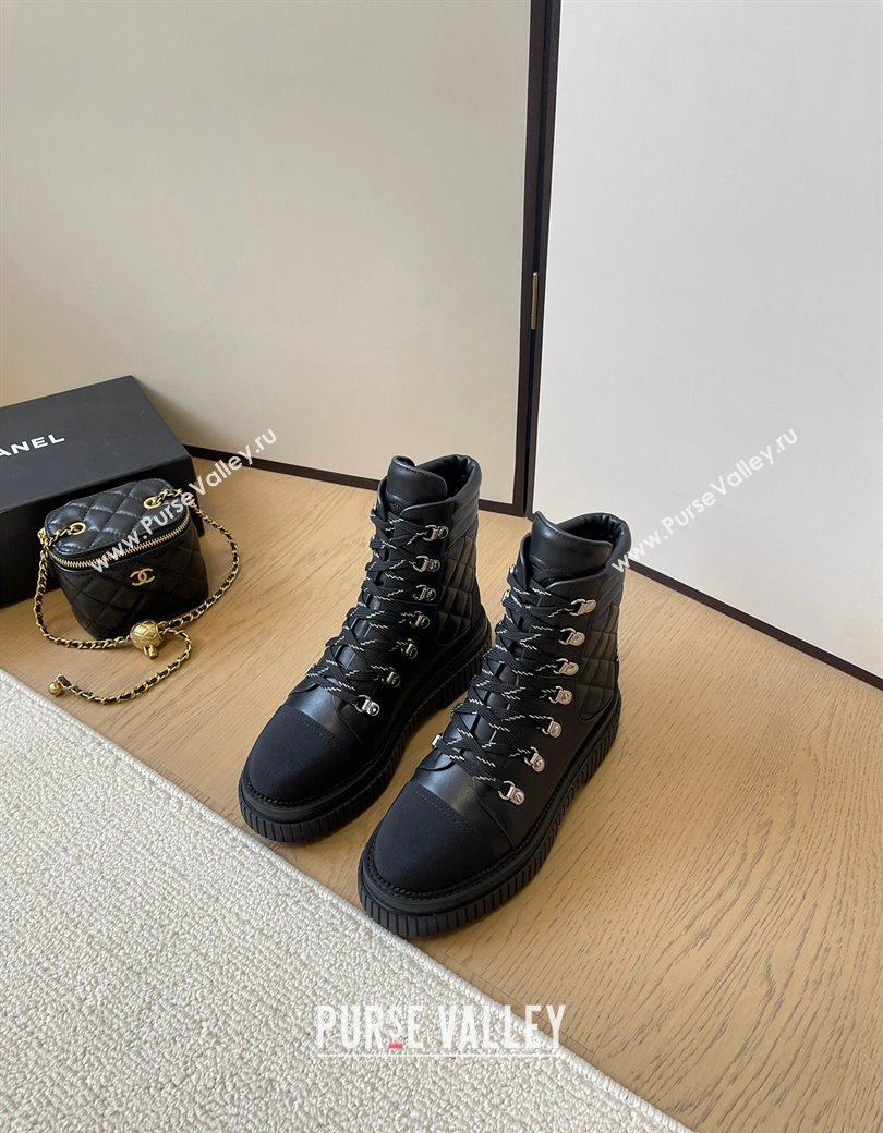 Chanel Quilted Calfskin Leather Lace-up Ankle Boots Black 2024 CH010206 (MD-240102045)