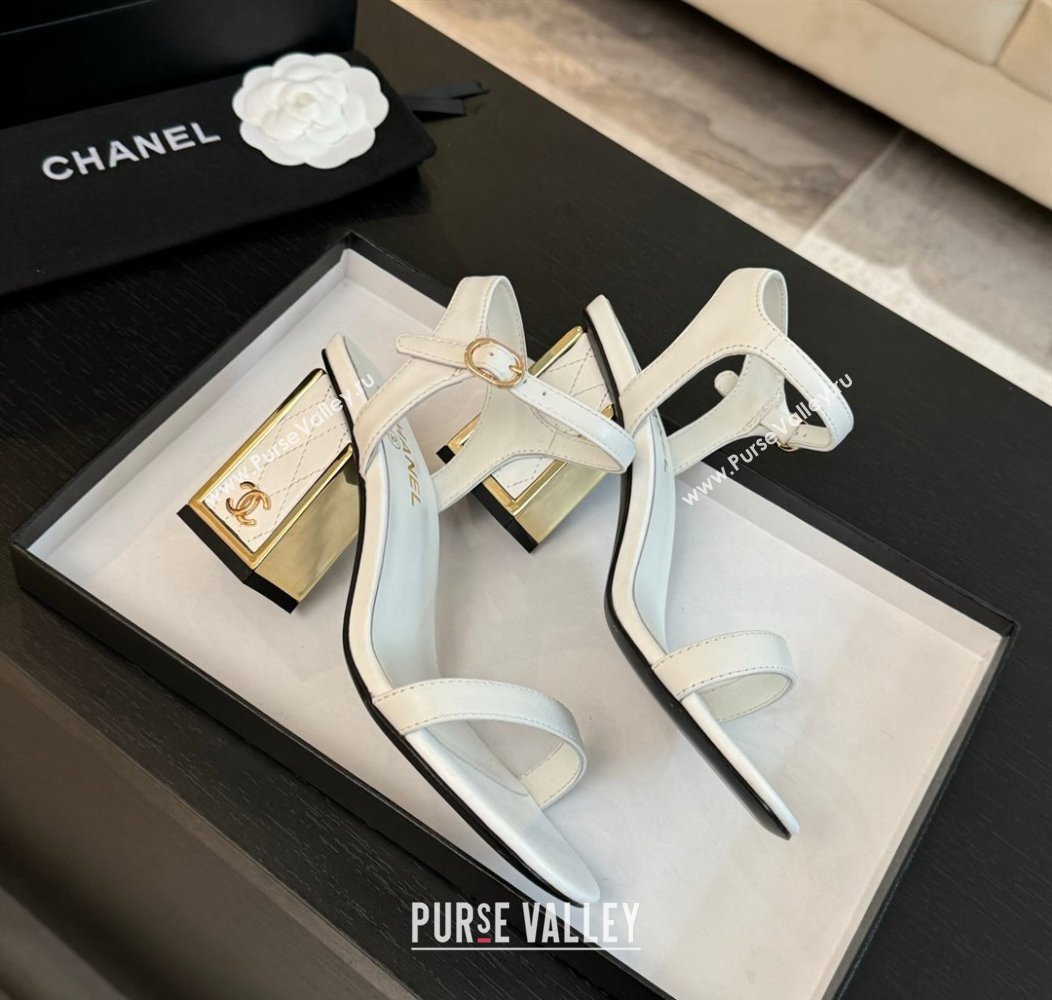 Chanel Lambskin Heel Sandals 7cm White 2024 G45235 0102 (SS-240102006)