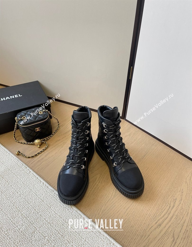 Chanel Quilted Calfskin Leather Lace-up Ankle Boots Black 2024 CH010206 (MD-240102045)