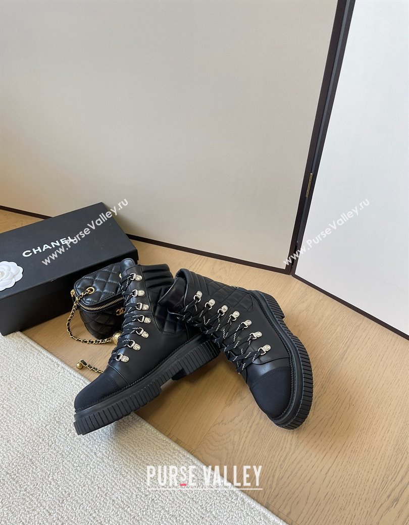 Chanel Quilted Calfskin Leather Lace-up Ankle Boots Black 2024 CH010206 (MD-240102045)