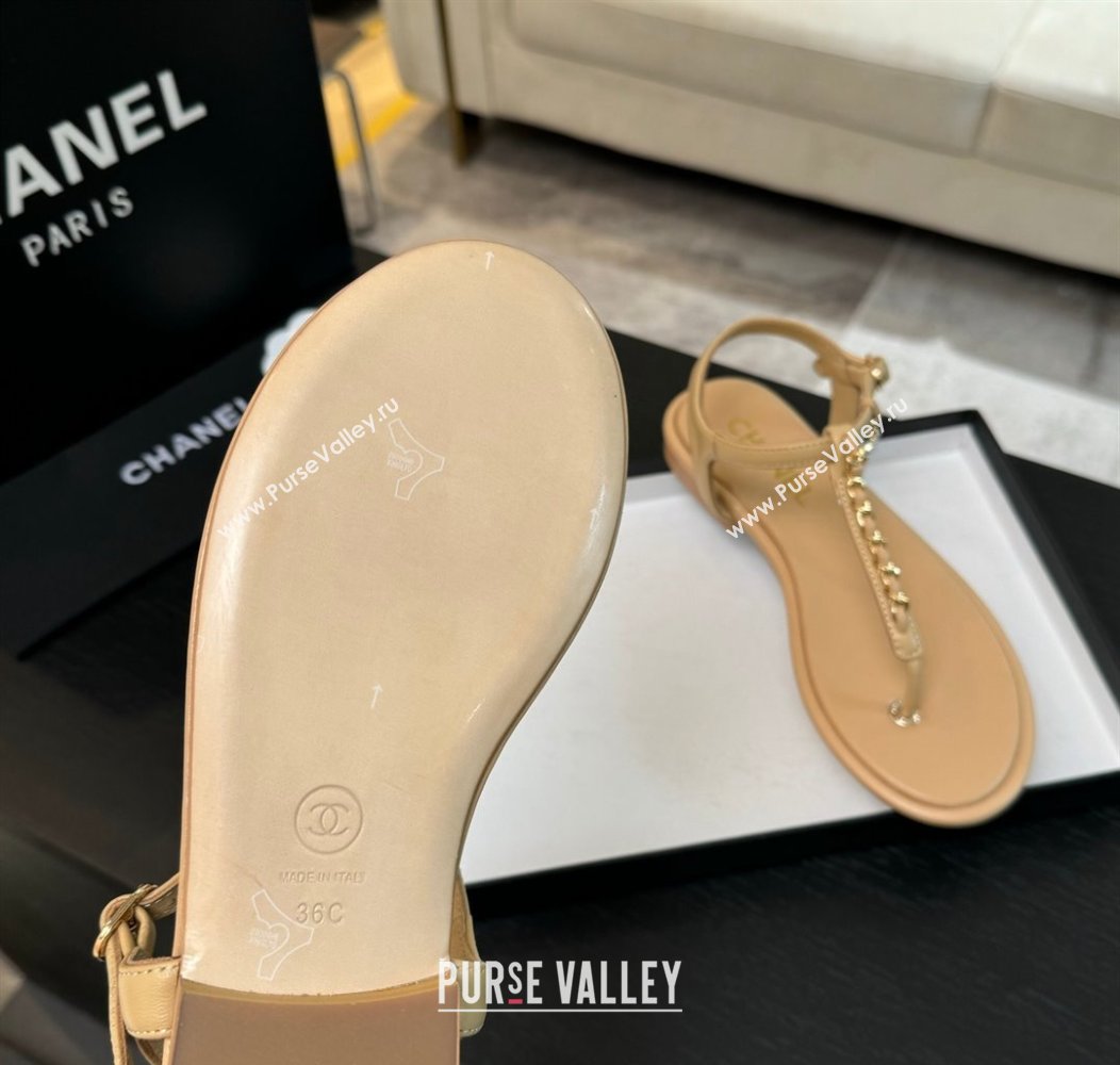 Chanel Lambskin Flat Thong Sandals with Chain Beige 2024 CH010207 (MD-240102046)