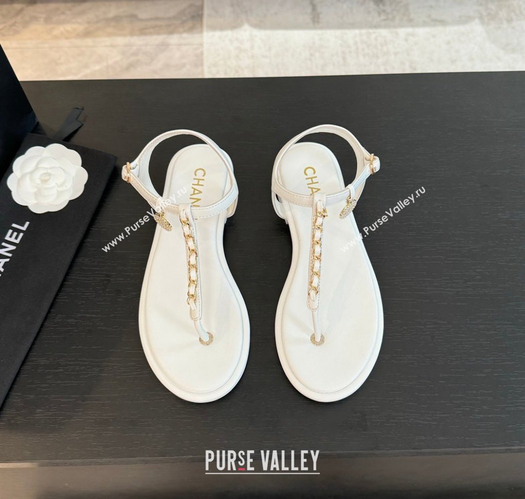 Chanel Lambskin Flat Thong Sandals with Chain White 2024 CH010207 (MD-240102048)