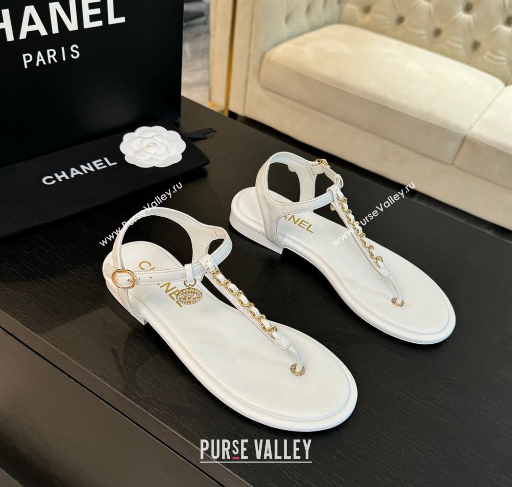 Chanel Lambskin Flat Thong Sandals with Chain White 2024 CH010207 (MD-240102048)