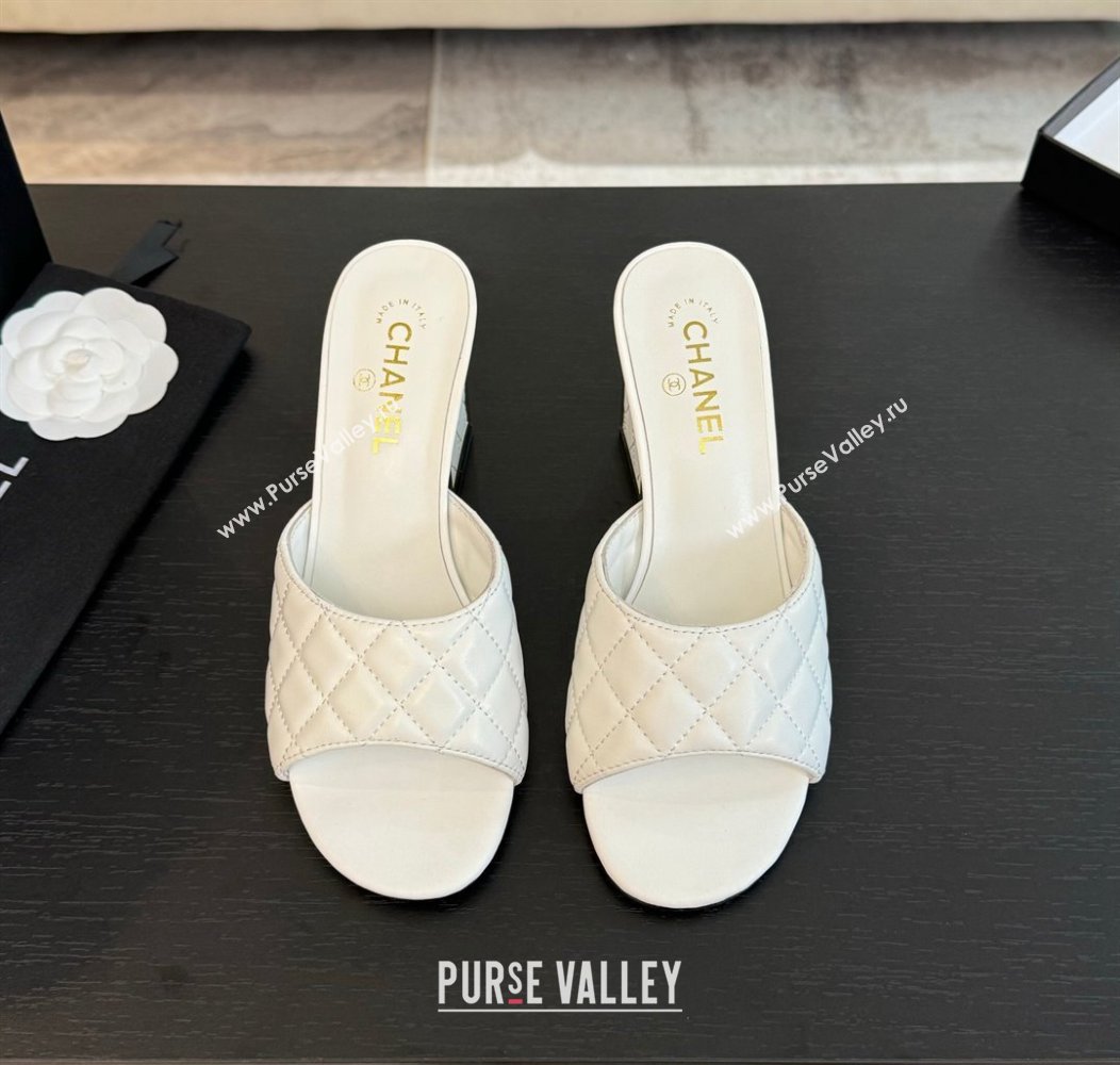 Chanel Quilted Lambskin Heel Slides Sandal 7cm White 2024 G45235 0102 (SS-240102007)