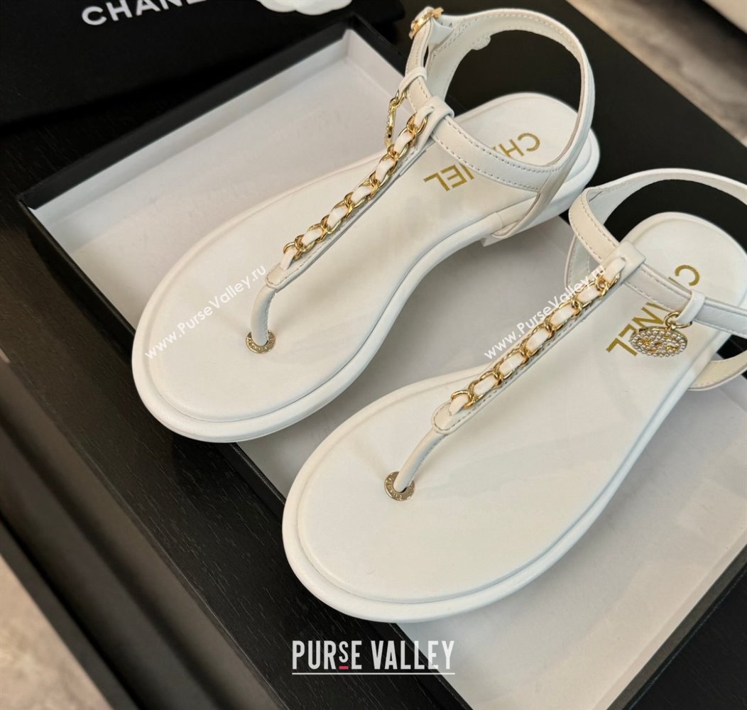 Chanel Lambskin Flat Thong Sandals with Chain White 2024 CH010207 (MD-240102048)