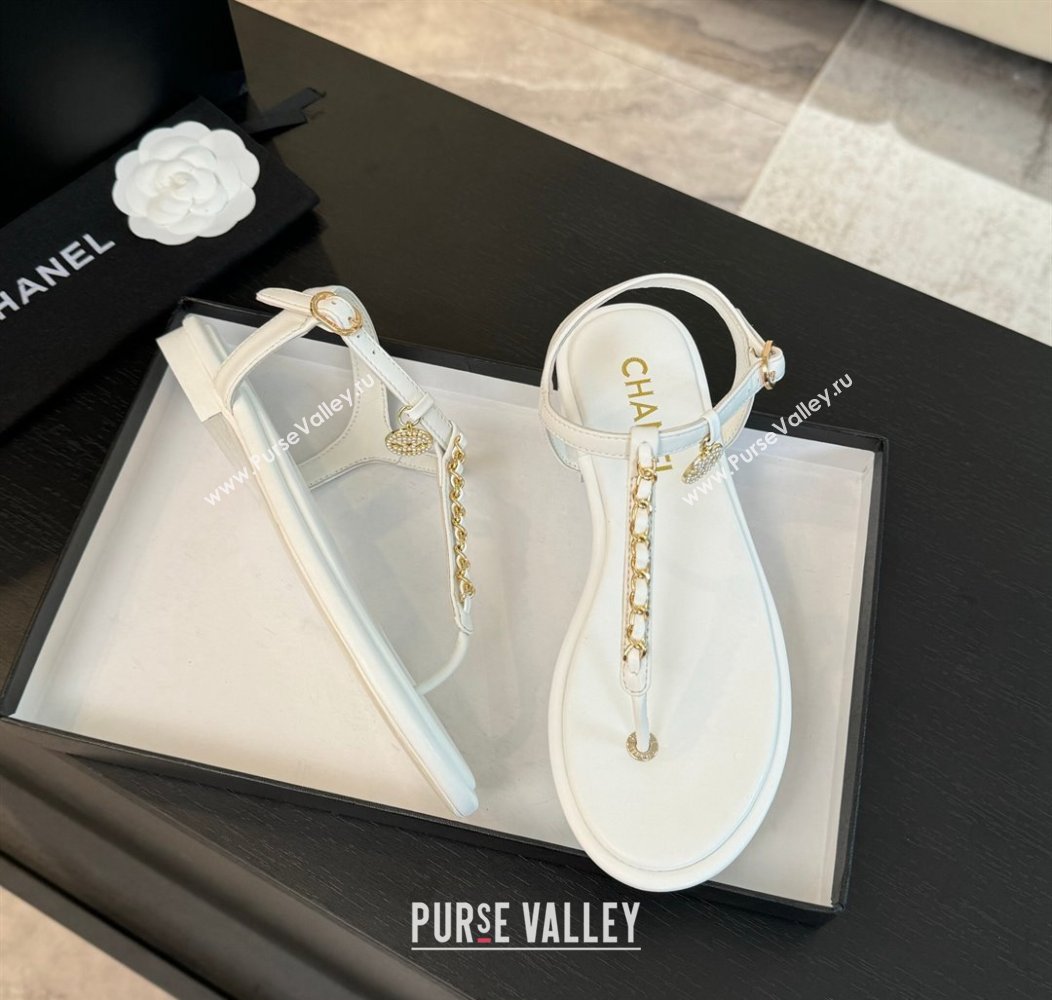 Chanel Lambskin Flat Thong Sandals with Chain White 2024 CH010207 (MD-240102048)