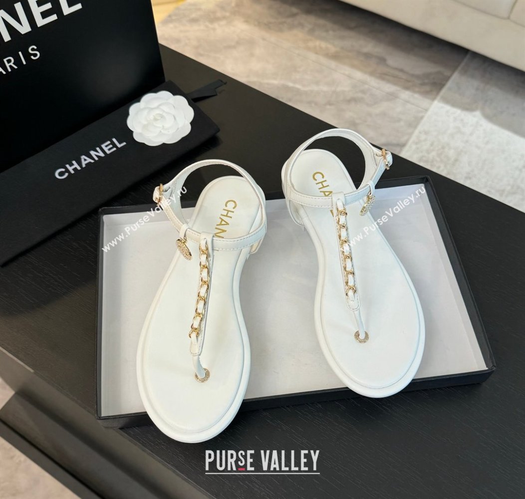 Chanel Lambskin Flat Thong Sandals with Chain White 2024 CH010207 (MD-240102048)