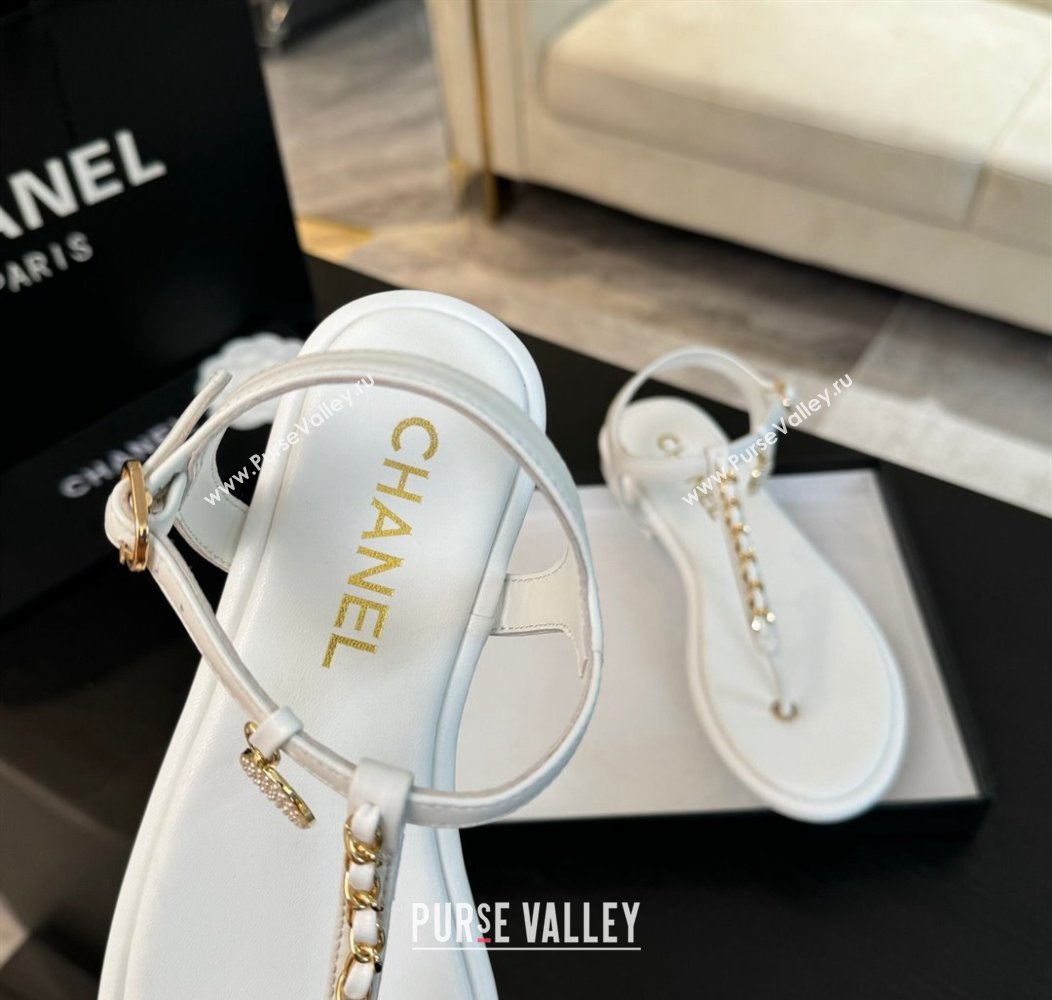 Chanel Lambskin Flat Thong Sandals with Chain White 2024 CH010207 (MD-240102048)