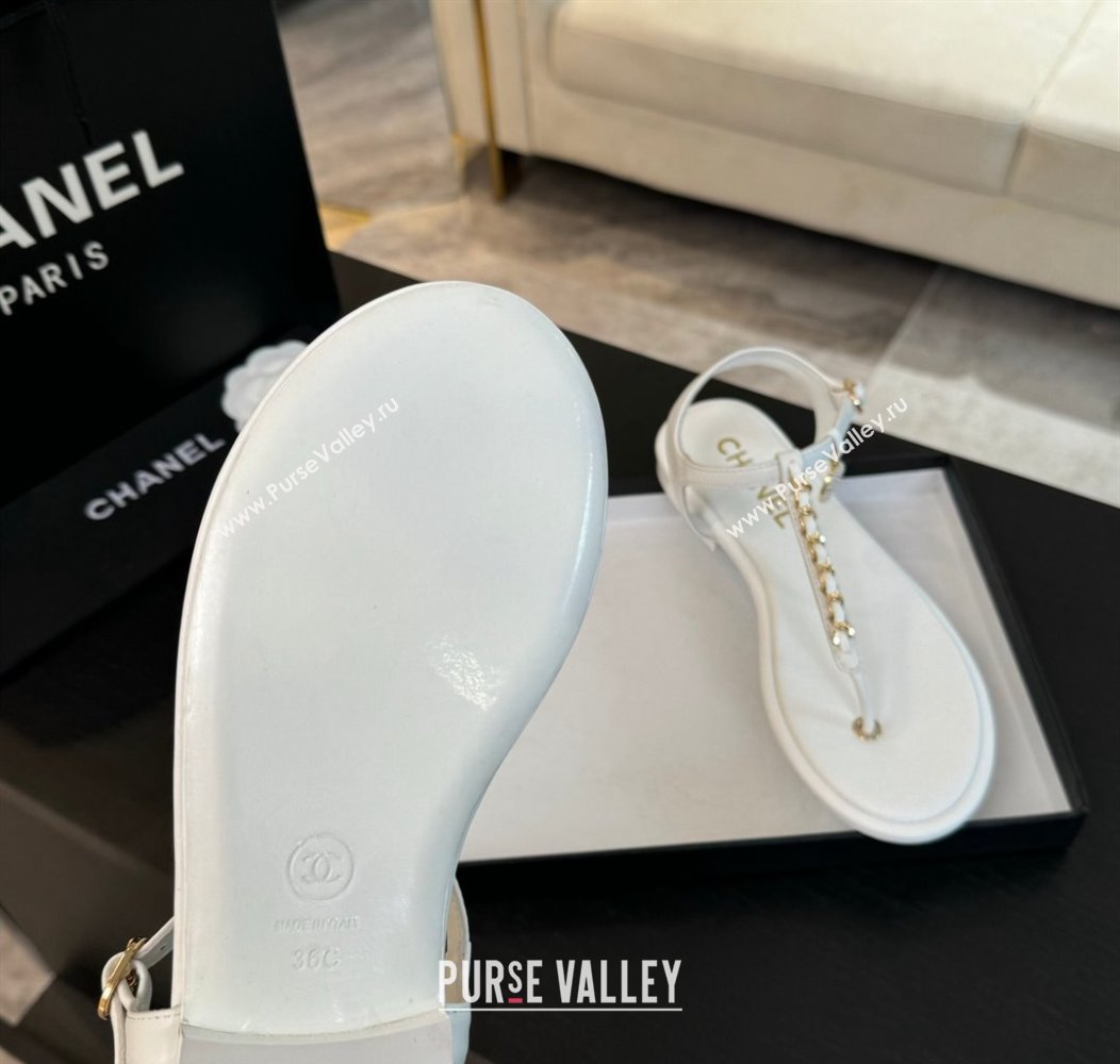 Chanel Lambskin Flat Thong Sandals with Chain White 2024 CH010207 (MD-240102048)