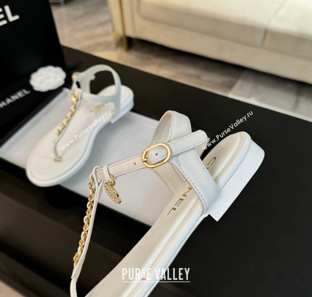 Chanel Lambskin Flat Thong Sandals with Chain White 2024 CH010207 (MD-240102048)