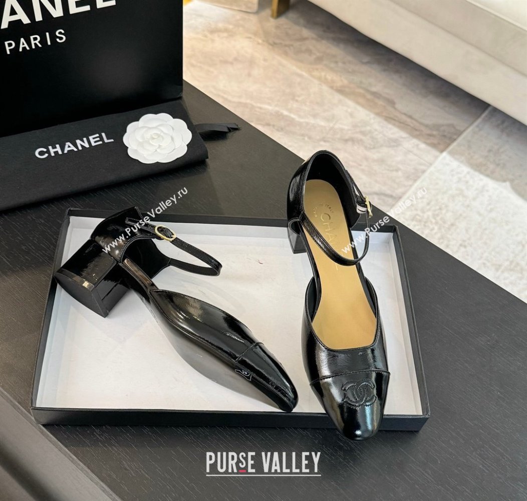 Chanel Shiny Lambskin Mary Janes Pumps Black 2024 CH010208 (MD-240102073)