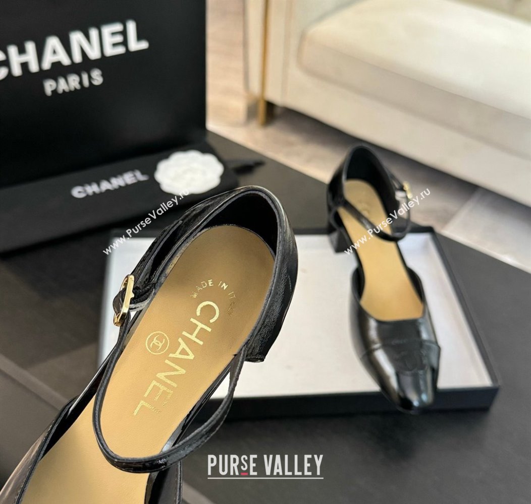 Chanel Shiny Lambskin Mary Janes Pumps Black 2024 CH010208 (MD-240102073)