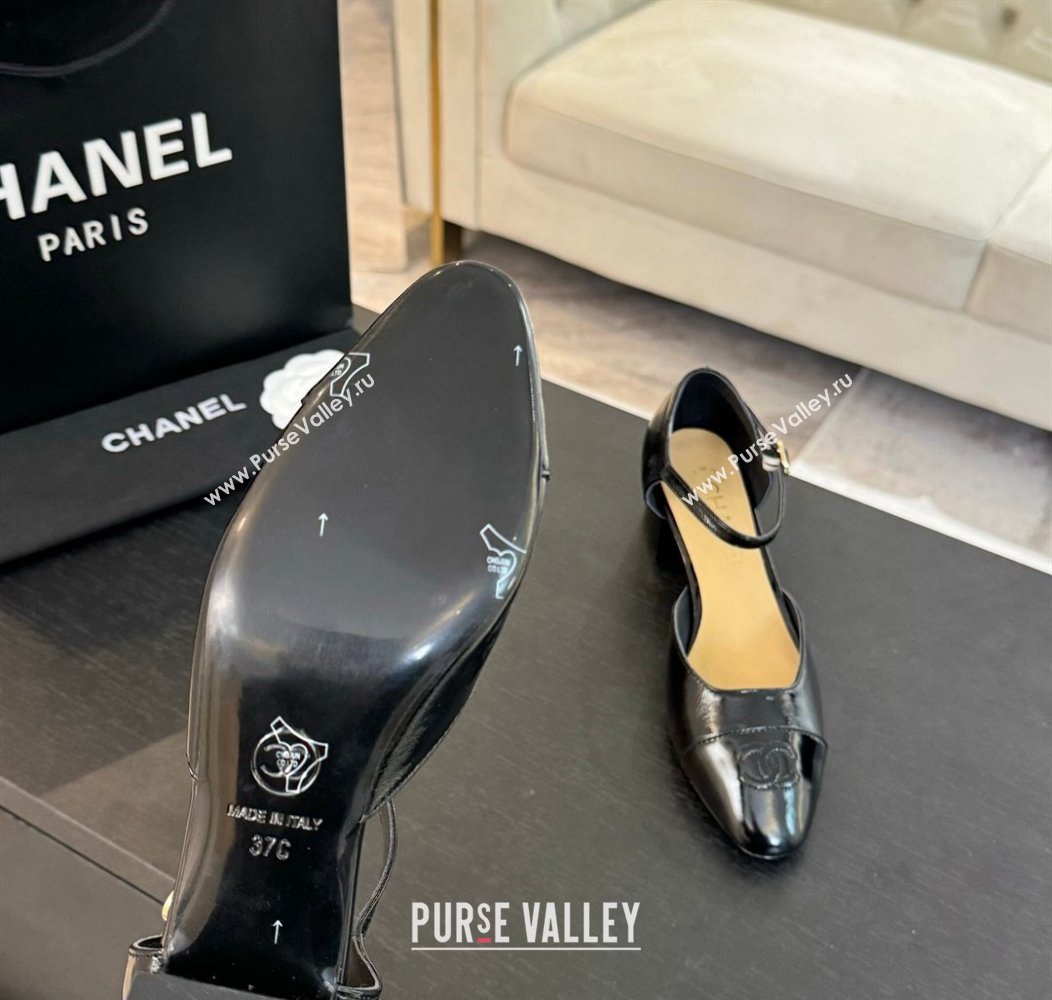 Chanel Shiny Lambskin Mary Janes Pumps Black 2024 CH010208 (MD-240102073)