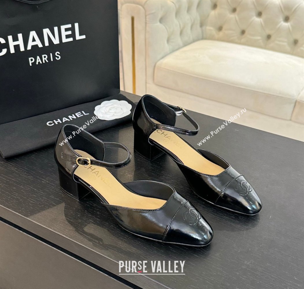 Chanel Shiny Lambskin Mary Janes Pumps Black 2024 CH010208 (MD-240102073)