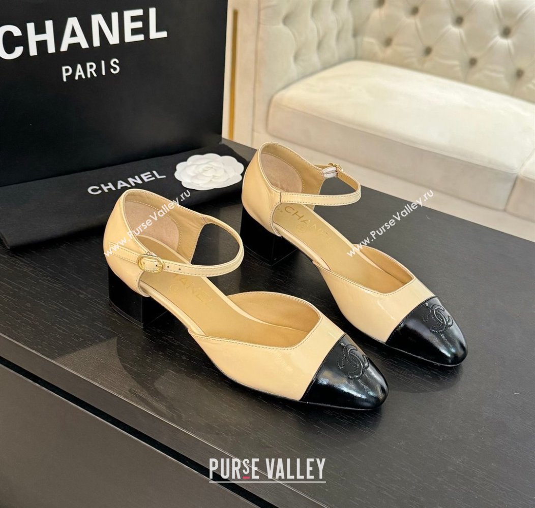 Chanel Shiny Lambskin Mary Janes Pumps Beige 2024 CH010208 (MD-240102074)