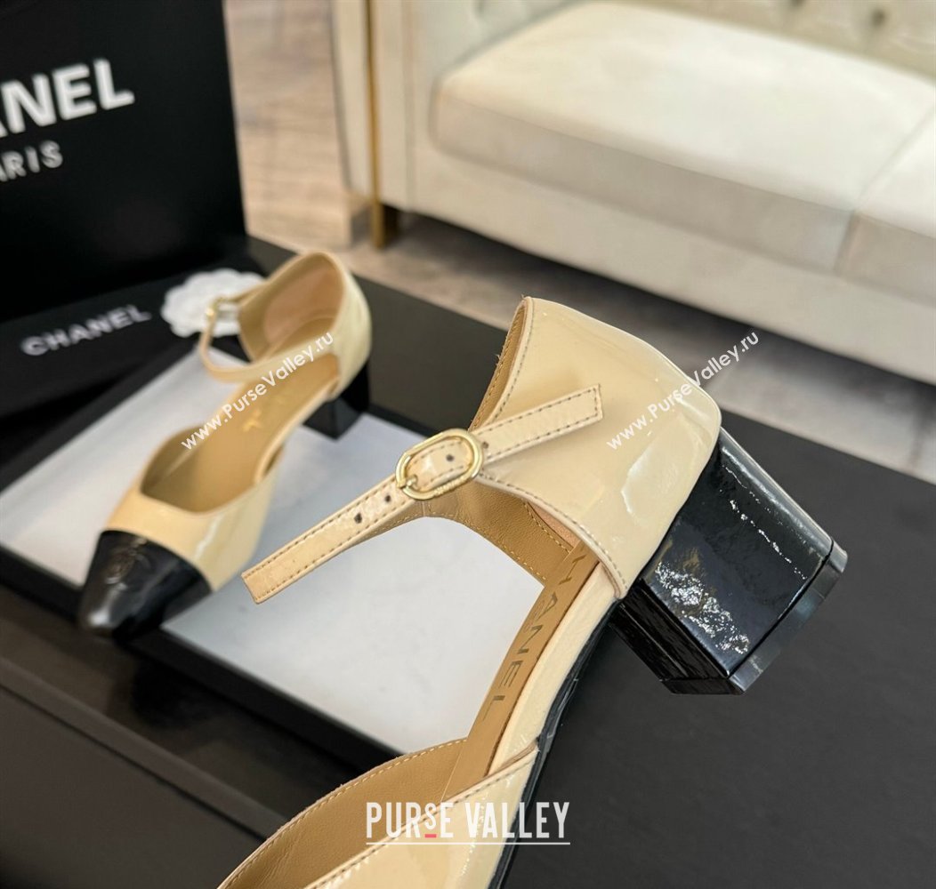 Chanel Shiny Lambskin Mary Janes Pumps Beige 2024 CH010208 (MD-240102074)