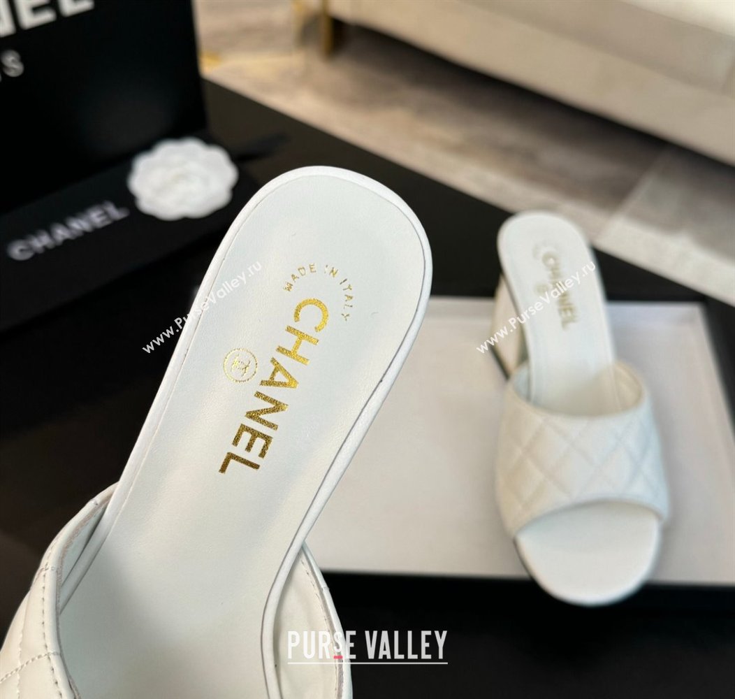 Chanel Quilted Lambskin Heel Slides Sandal 7cm White 2024 G45235 0102 (SS-240102007)