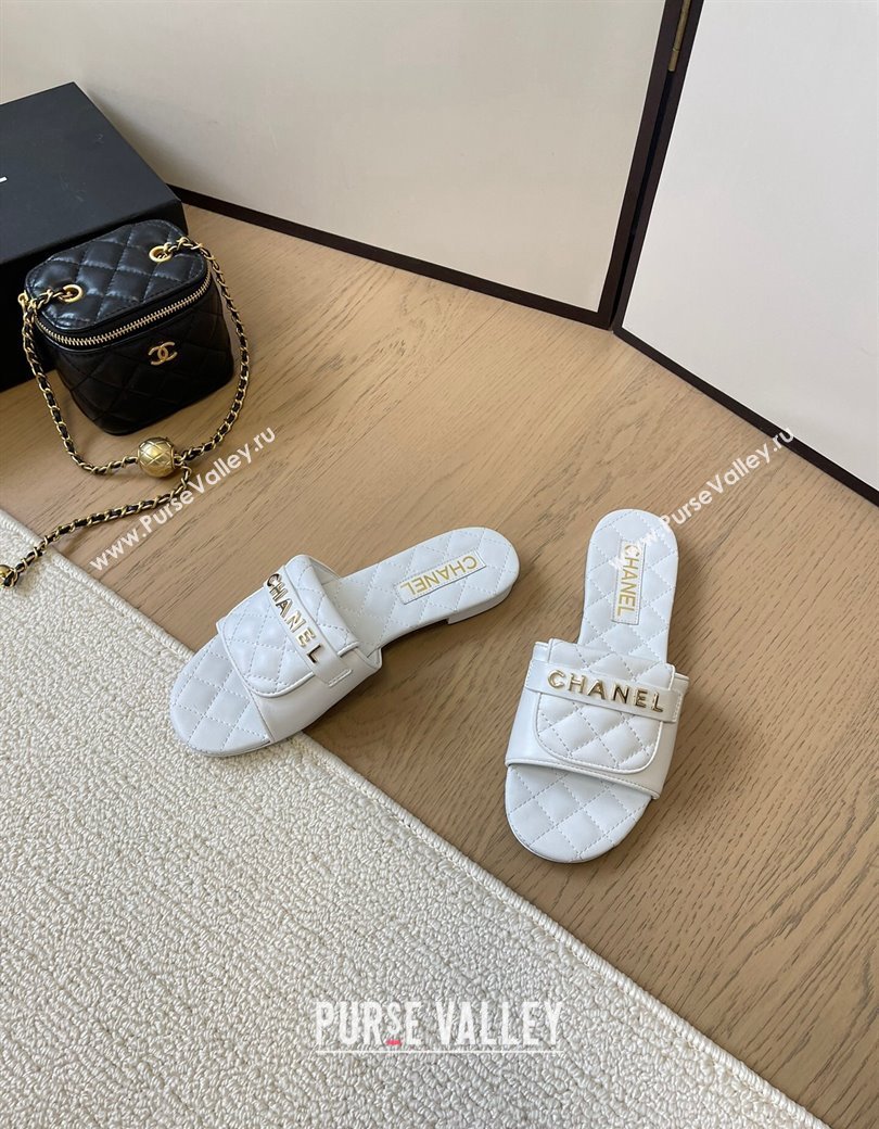 Chanel Calfskin Flat Slides Sandal with Quilted Foldover White 2024 CH010209 (MD-240102080)