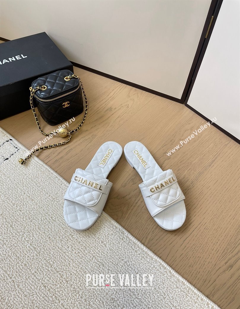 Chanel Calfskin Flat Slides Sandal with Quilted Foldover White 2024 CH010209 (MD-240102080)