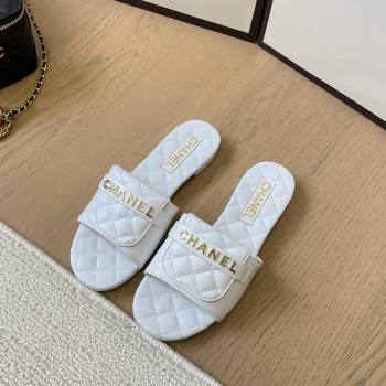 Chanel Calfskin Flat Slides Sandal with Quilted Foldover White 2024 CH010209 (MD-240102080)