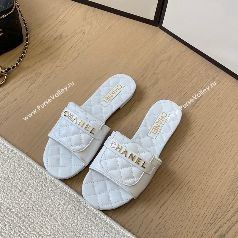 Chanel Calfskin Flat Slides Sandal with Quilted Foldover White 2024 CH010209 (MD-240102080)