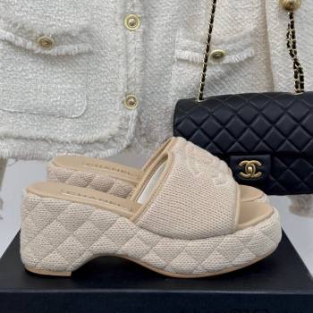 Chanel Knit Wedge Slides Sandal 6cm Beige 2024 CH010210 (MD-250102084)