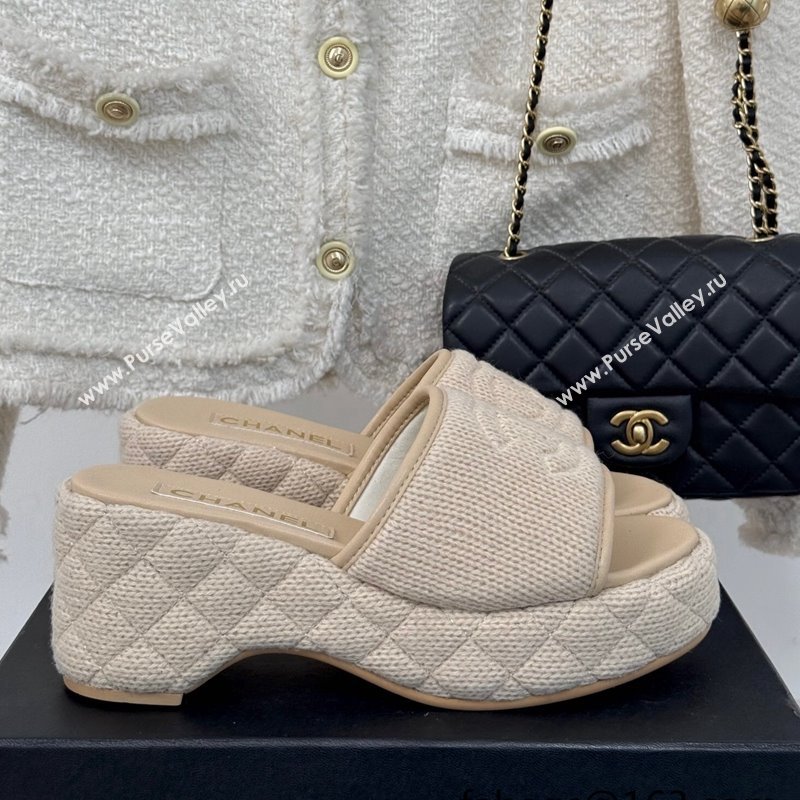 Chanel Knit Wedge Slides Sandal 6cm Beige 2024 CH010210 (MD-250102084)