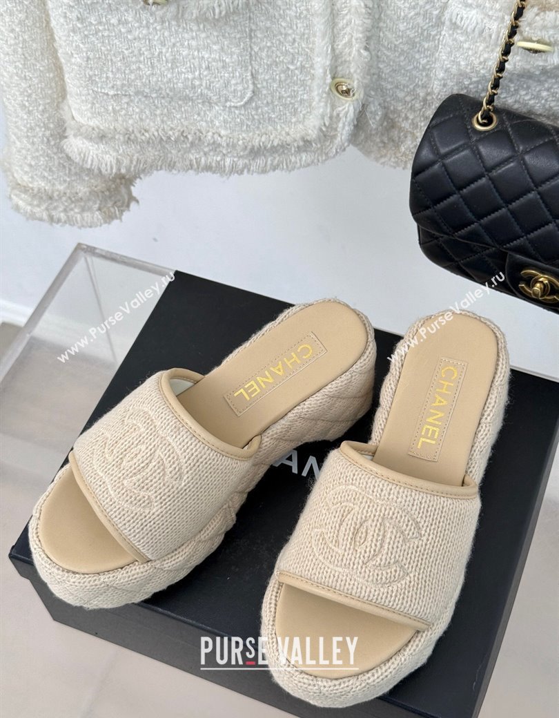 Chanel Knit Wedge Slides Sandal 6cm Beige 2024 CH010210 (MD-250102084)