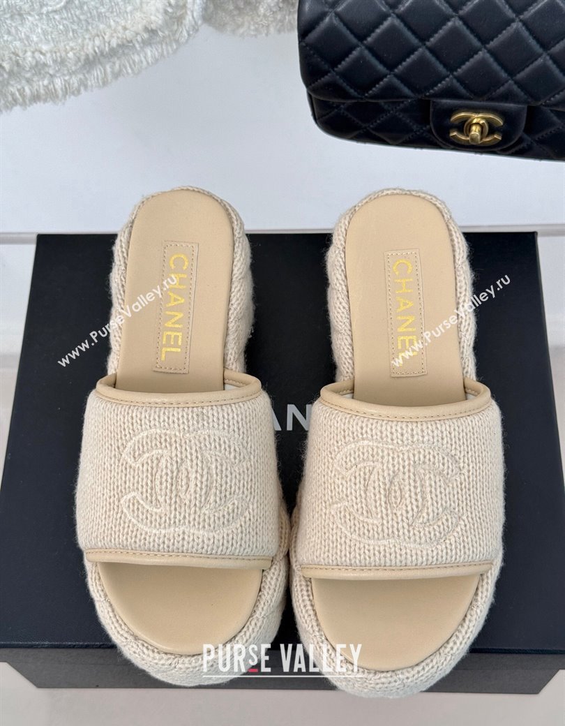 Chanel Knit Wedge Slides Sandal 6cm Beige 2024 CH010210 (MD-250102084)